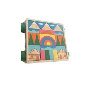 Wooden Puzzle Pull Toy 18 Blocks in Wood Box with Wheels and String NEW Sealed